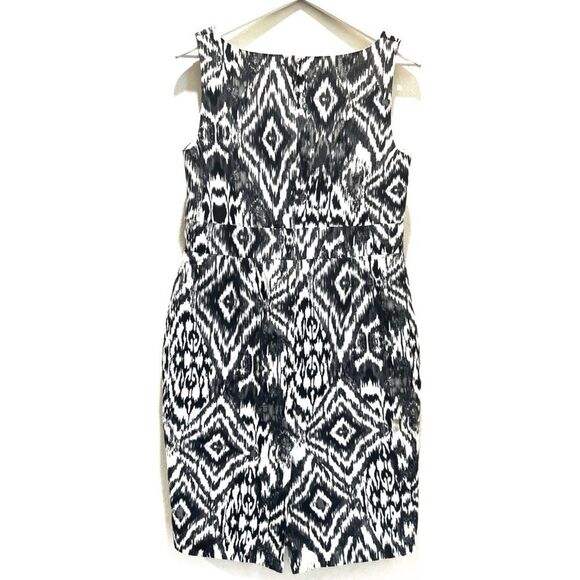 Lafayette 148 New York White Black Geo Tribal Viscose V Neck Sleeveless Shift - Picture 10 of 10